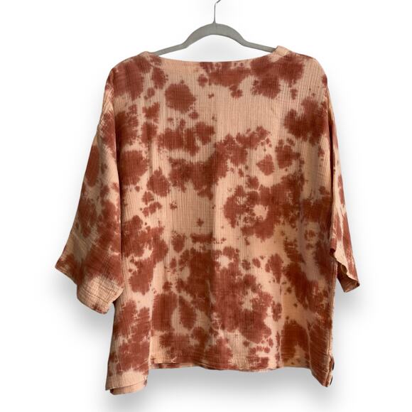 Womens Pure Jill Rust Peach Tie Dye Waffle Cotton Oversize Boho Top Size Small T - Picture 2 of 15